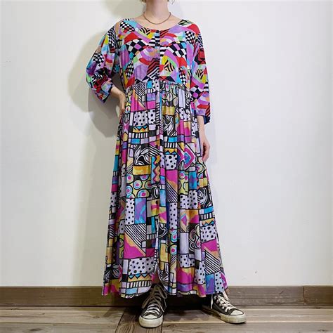 80s patchwork printed cotton gauze dress | LEMON