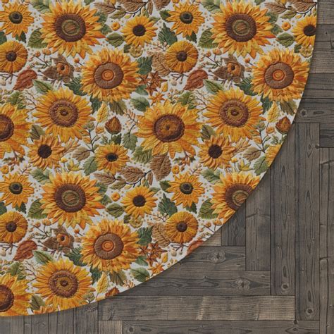 Sunflower Meadow Round Rug, Cottagecore Round Area Rug, Golden Round ...