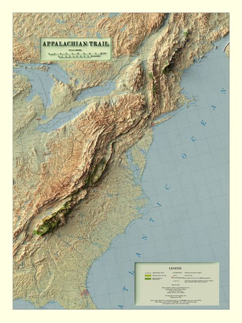 Appalachian Trail Map Appalachian Trail 2D Relief Map - Etsy