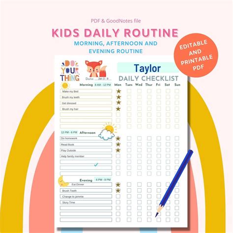Buy Kids Daily Routine Chart ADHD Planner Printable Planner Fox Theme ...