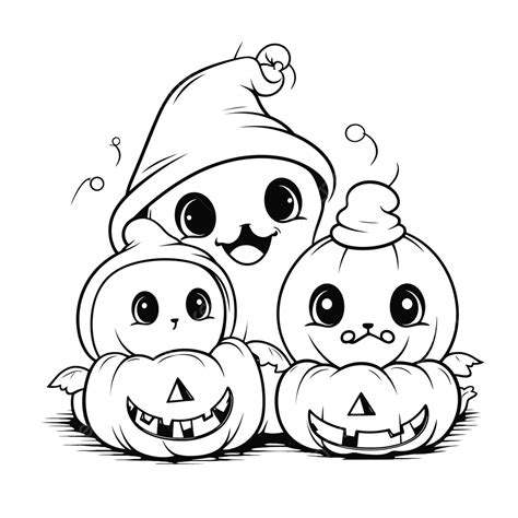 Funny Halloween Coloring Pages With Cute Pumpkins Outline Sketch ...