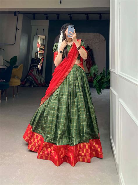Captivating South Indian Green Zari Chex Lehenga Choli Set