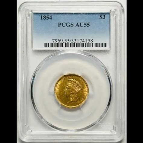 1854 Gold Three Dollars $3 Indian Princess Head PCGS AU-55 - Bob Paul ...