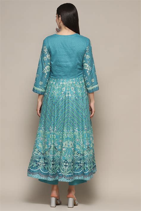Indigo Cotton Anarkali Suit Set at Biba India