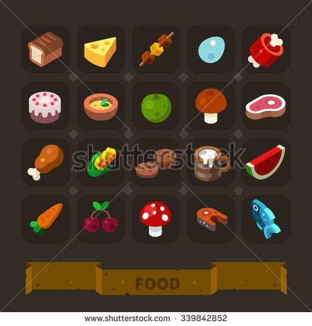 Fantasy game icons set: different food for higher health level: bread ...