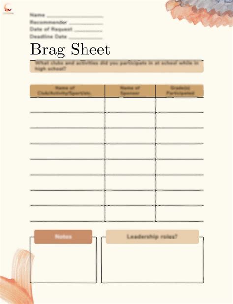 Brag Sheet Template - Etsy
