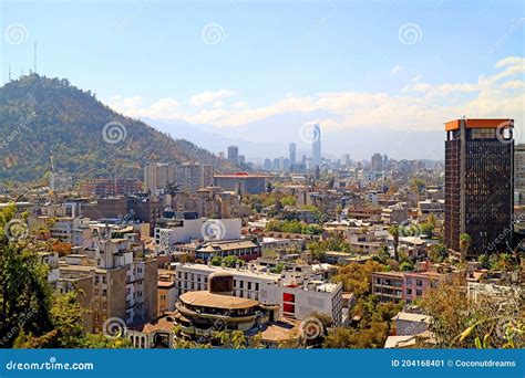 Scenic Cityscape of Santiago, the Capital City of Chile with Cerro San Cristobal Hill on the ...