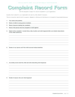 Complaint Record Form - Fill and Sign Printable Template Online