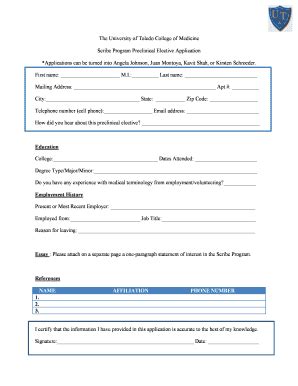 Fillable Online utoledo Scribe Program Preclinical Elective Application ...