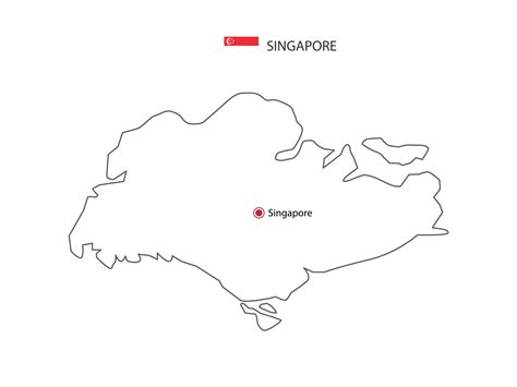 Hand draw thin black line vector of Singapore Map with capital city Singapore on white ...