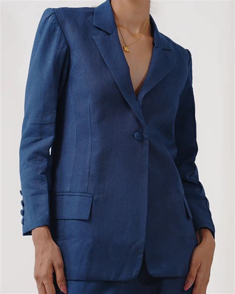 Ava Blazer Coord Set - Cobalt