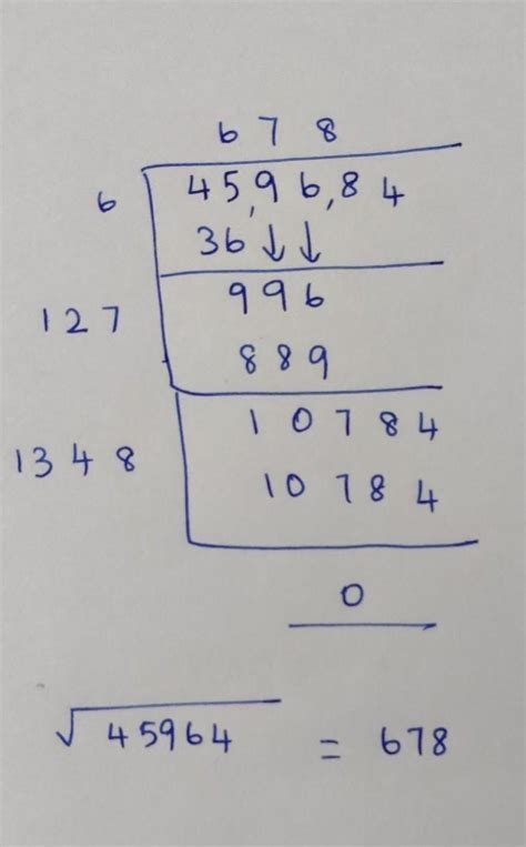 find the square root of 4 5 9 6 8 4 by long division method - Brainly.in
