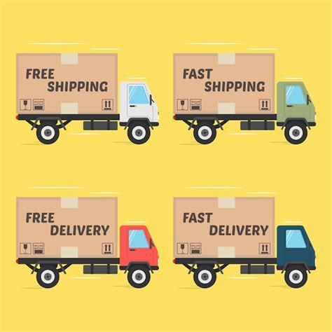 Delivery trucks design with various shipping and delivery labels ...