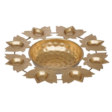 Webelkart Premium Gold Polish Urli Bowl Set of 3 Lotus Diya Metal Urli ...