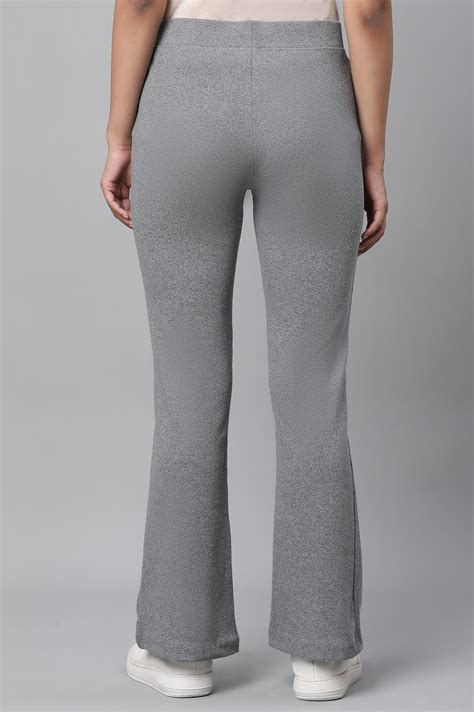 Buy Elleven Women's Grey Solid Flared Pants With Elasticated Waist ...