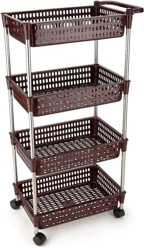 OINOZ Plastic-Stainless Steel Fruit & Vegetable 4 Stand Kitchen Trolley ...