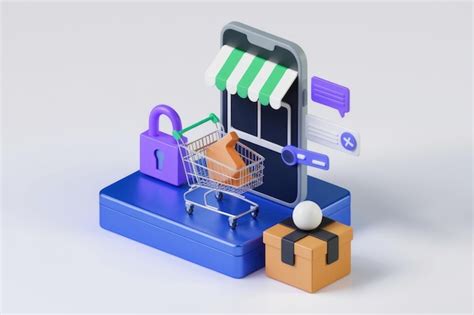 3d visualization of secure online shopping experience with miniature ...
