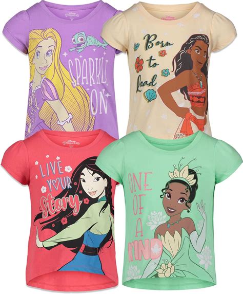 Buy Princess Mulan Tiana Rapunzel Big Girls 4 Pack T-Shirts Rapunzel ...