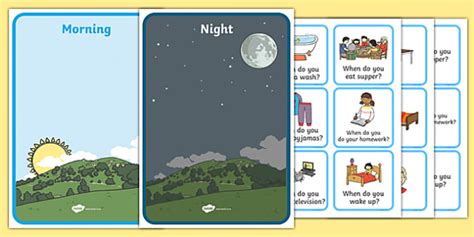 Morning And Night Sorting Activity Image And Word Cards - sort
