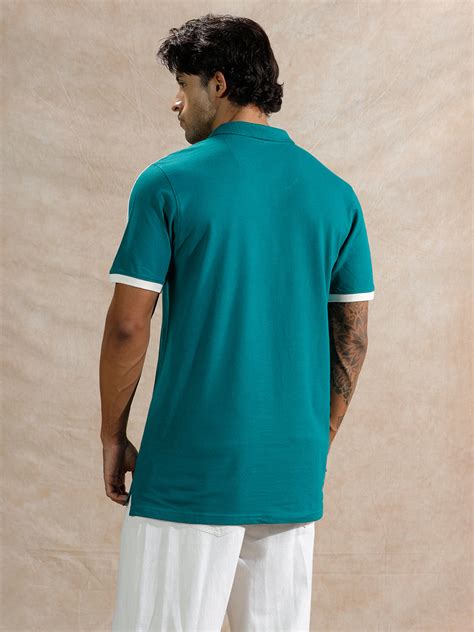 Retro Colour Blocked Polo T-Shirt | Teal – Wrogn