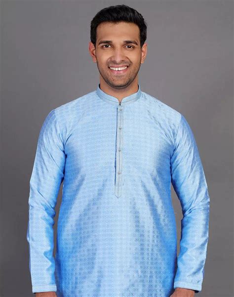 Dark Blue Self Design Stones Work Soft Silk Kurta Set – South India ...