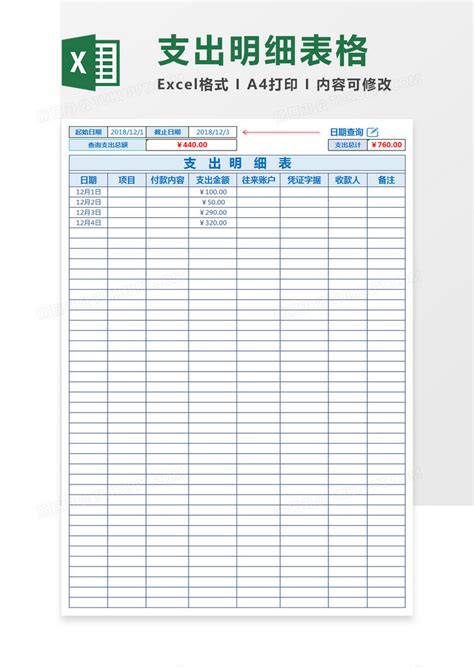 成本支出台账明细表Excel模板下载-包图网