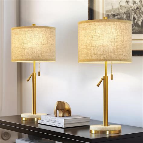 GyroVu Table Lamps Set of 2, Adjustable Height Bedside Marble with Pull ...