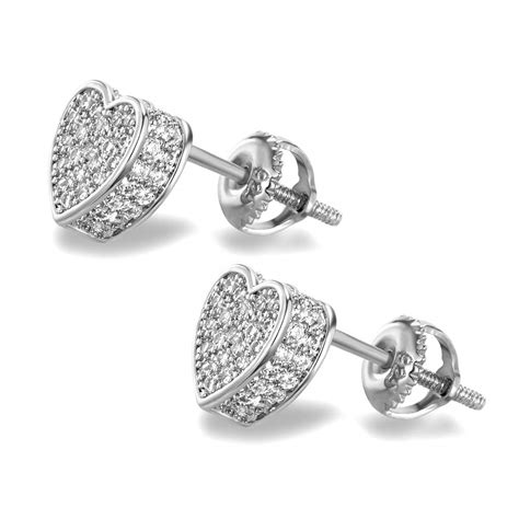 Buy Iced Out CZ Stud Earrings For Women Screw-back 14k white Gold ...