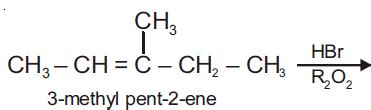 3-Methylpent-2-ene on reaction with HBr in presence of peroxide forms ...