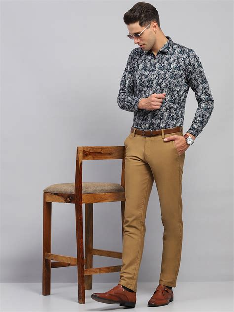 Buy Men Blue Printed Spread Collar Full Sleeve Shirt Online in India ...