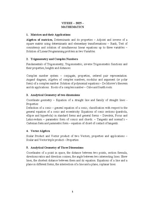 VITEEE 2025 syllabus overview and key topics in mathematics, physics ...