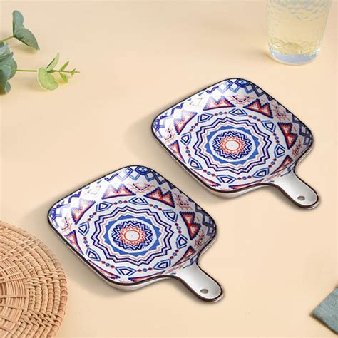 Buy Nestasia Set of 2 Mandala Ceramic Snack Plates (White & Blue ...