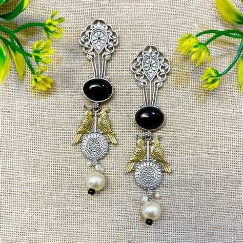 parrot" Silver Look Alike Dual Tone Earrings Success – The Beta Girl ...