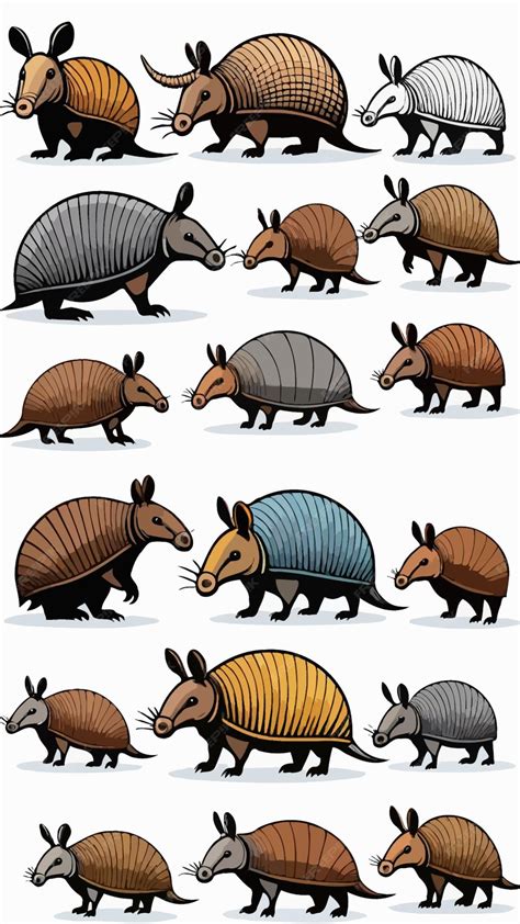 A collection of armadillos cartoon drawing artwork vector | Premium AI ...