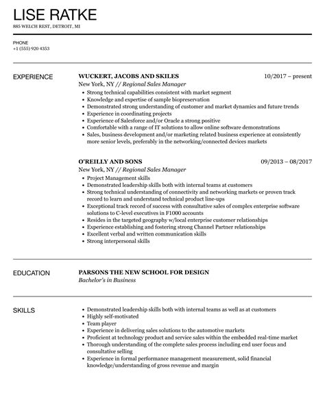 Regional Sales Manager Resume Samples | Velvet Jobs