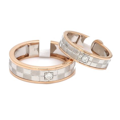 Front View of Platinum & Rose Gold Couple Rings with Single Diamonds JL ...