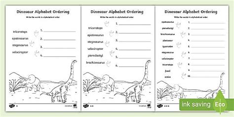 Dinosaur Alphabet Ordering Worksheet (teacher made) - Twinkl