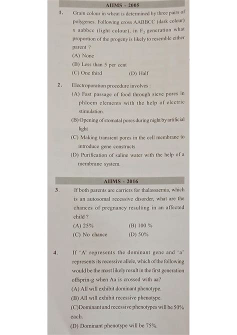 Image result for Principles of Inheritance and Variation KCET Questions