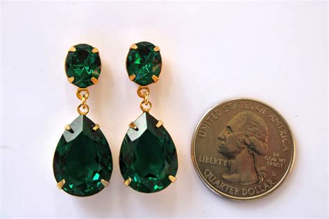 Emerald Crystal Earrings Emerald Green Drop Earrings - Etsy