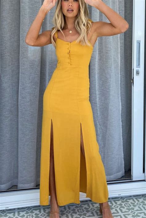 Pretty Mustard Slit Dress – Styched Fashion