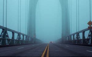 Wallpaper bridge, fog, buildings, houses, city hd, picture, image