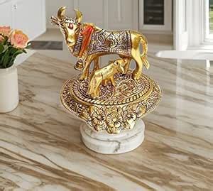Buy Gold Plated Kamdhenu Cow and Calf Statue SLX65- Kamdhenu Cow with ...