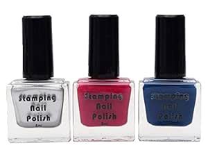 Buy Store2508 Nail Polish, Glossy Finish, Silver, Red & Blue, 8Ml ...
