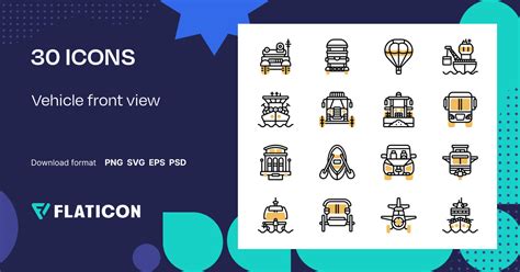 Vehicle front view Icon Pack | Yellow shadow | 30 .SVG Icons