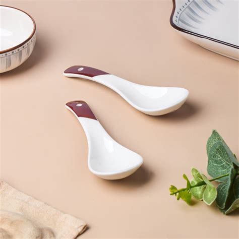 Ceramic Soup Spoon White And Brown Set Of 2 Online - Premium Soup Spoon ...