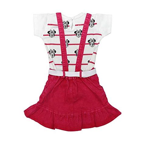 AG Girls Cotton Blend Knee Length Mickey Mouse Dungaree (White - Pink ...