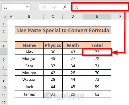 Convert Formula to Value Excel 的图像结果