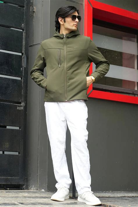 Buy Fort Collins Men's Olive Windbreaker Jacket with Structured Zipper ...