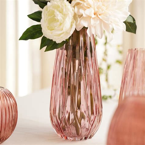 Pure Home + Living Pink Diamond Cut Glass Vase - Large : Amazon.in ...