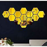 Bikri Kendra - Hexagon 13 Silver Mirror Stickers for Wall, Acrylic ...